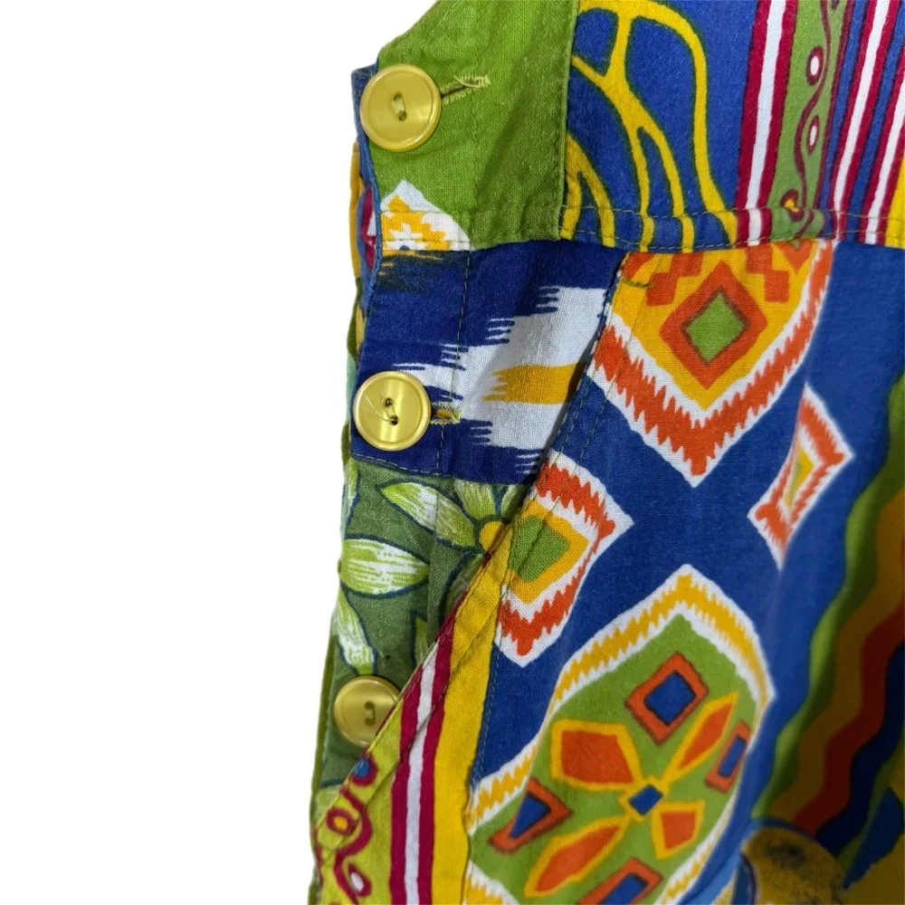 Sacred Threads Vintage Patchwork Overalls Romper M Cottagecore Hippie Boho - Picture 12 of 14
